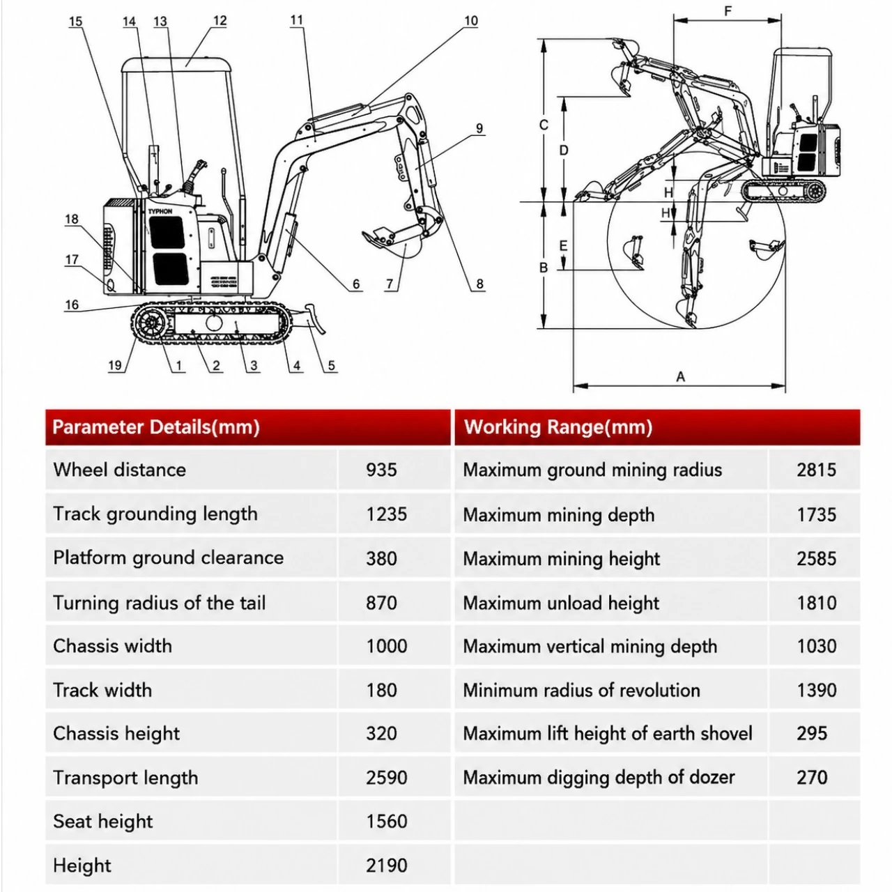 TYPHON TERROR XV STORM Mini Excavator – 1.05 Ton Trench Digger 13.5hp B&S EPA Engine USA