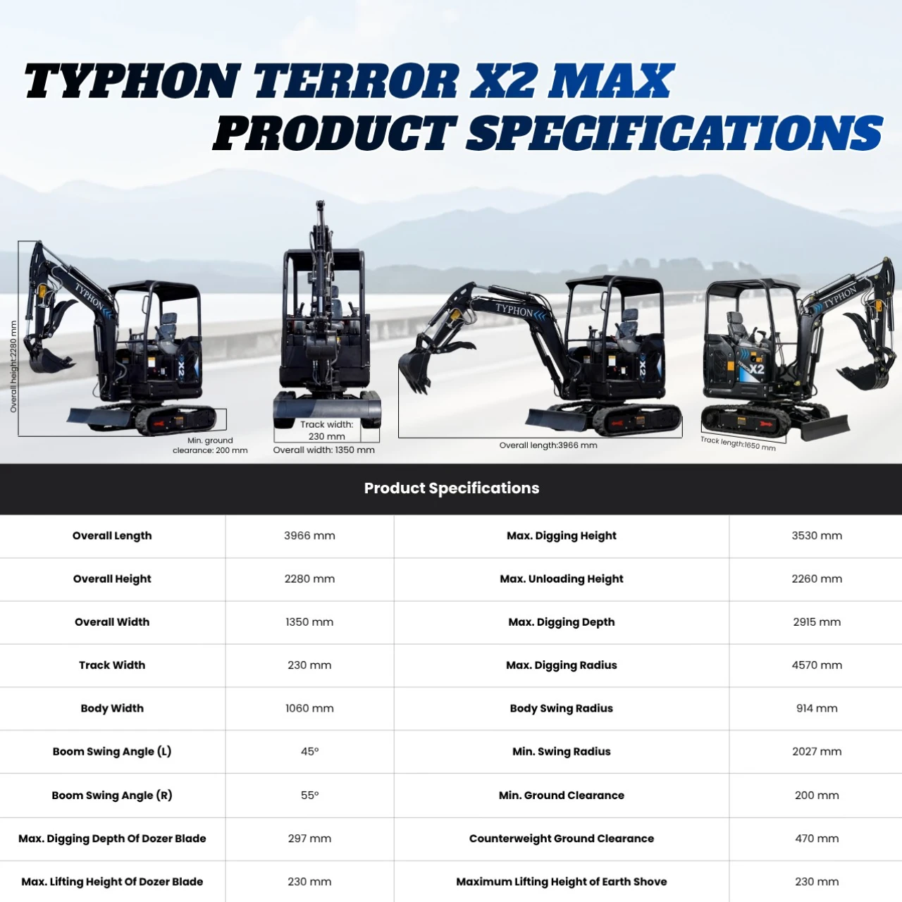 TYPHON TERROR X2 Max Canopy Mini Excavator Powerful 2.5 Ton Compact Machine with Yanmar Engine Advanced Hydraulic System