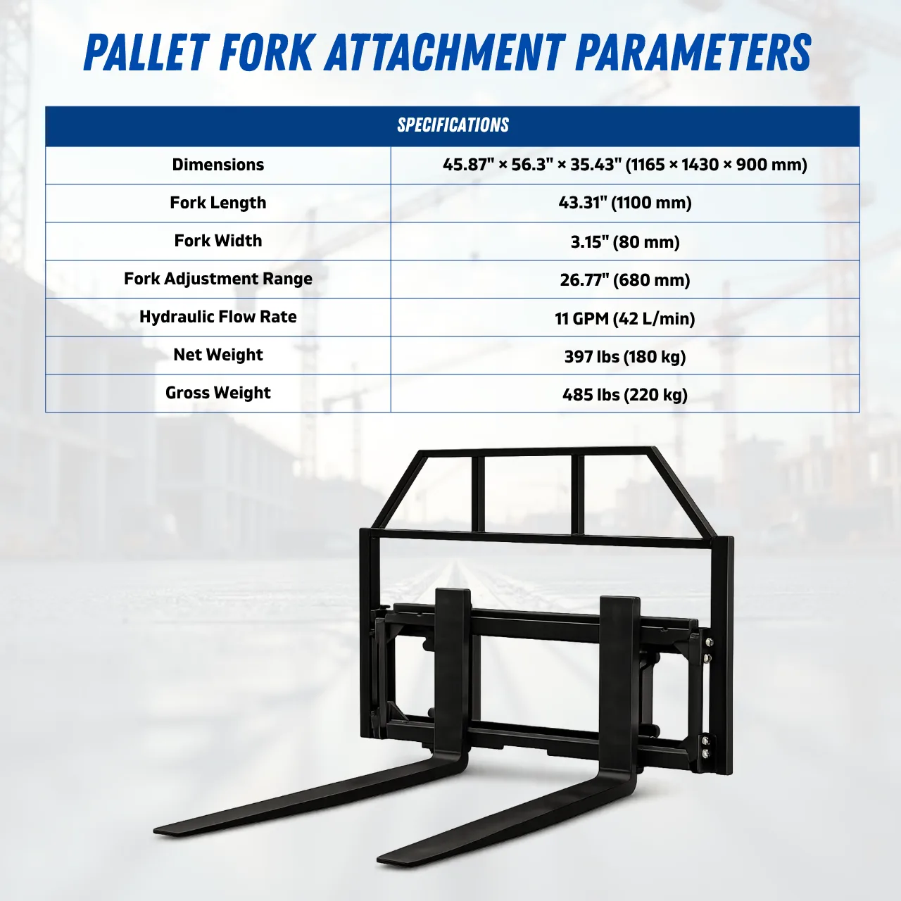 TYPHON Skoop Hydraulic Pallet Fork Attachment for Wheel Loader 43 Inch 11.1 GPM
