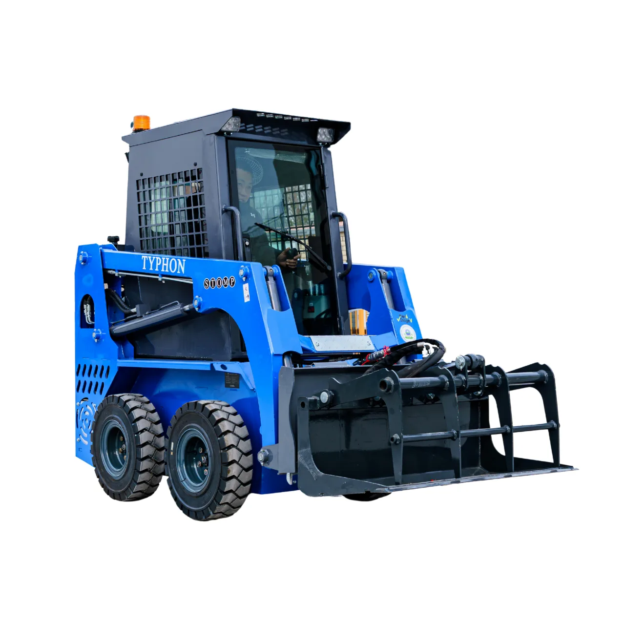 Heavy-Duty Solid Bottom Grapple Bucket for TYPHON STOMP X1300 & STOMP 509 Mini Skid Steers