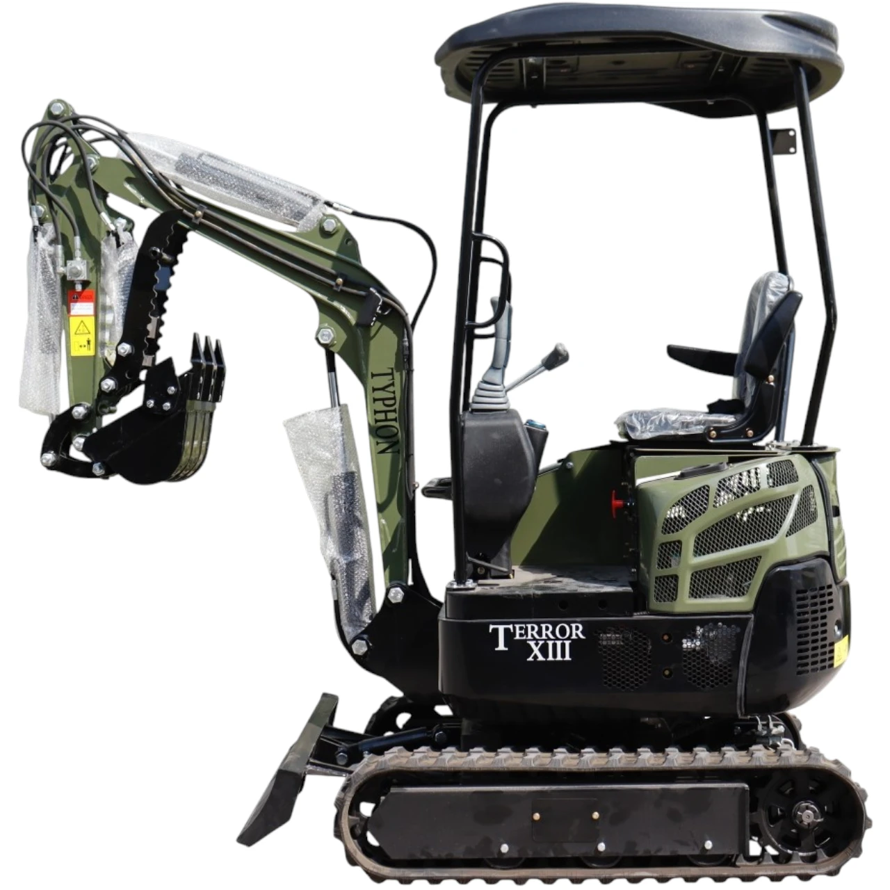 TYPHON TERROR XIII Mini Excavator – 1.3 Ton Trench Digger with Canopy, Hydraulic Thumb Clip, 13.5hp B&S Engine USA