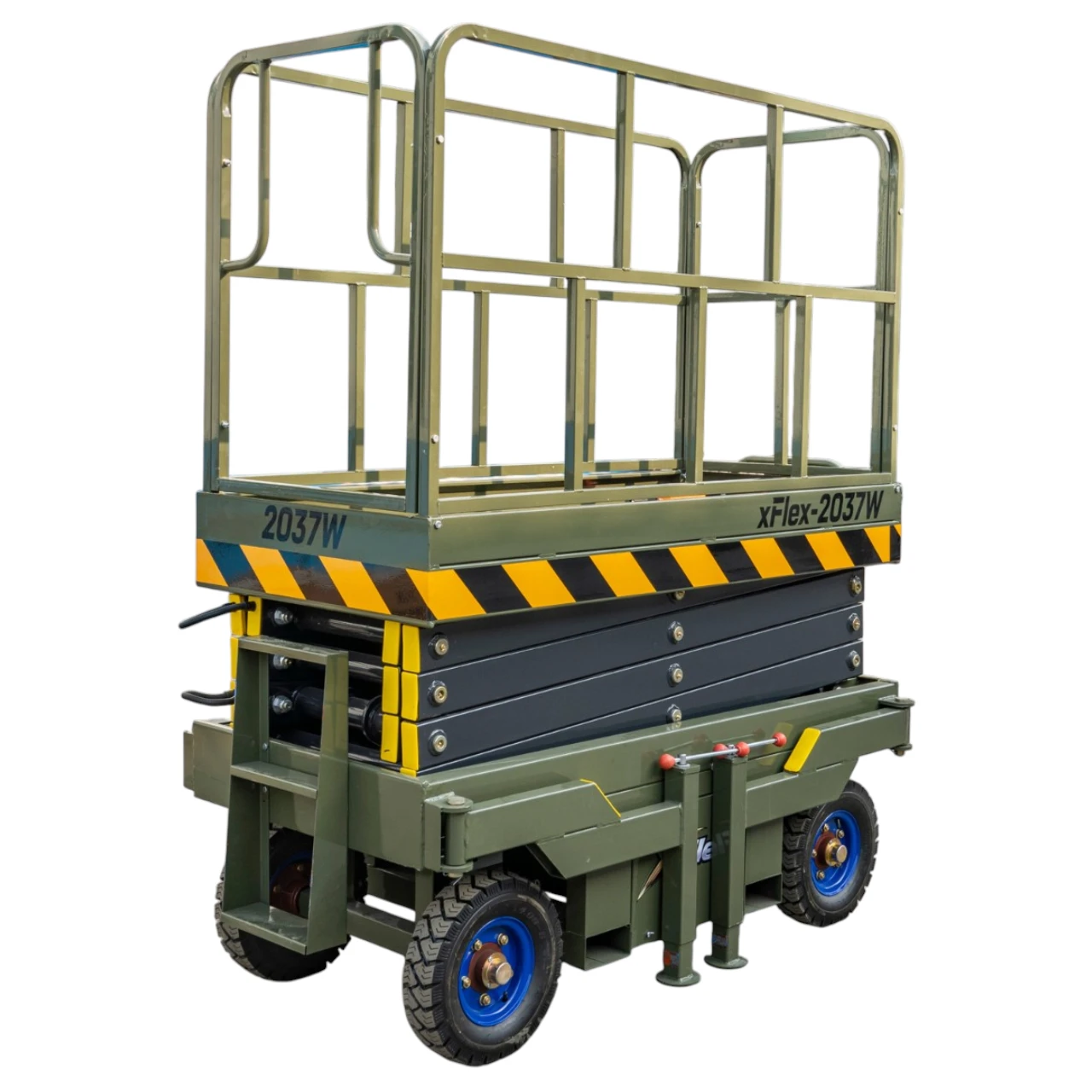 TYPHON xFlex-2037W Walk-Behind Scissor Lift comes with 20ft Working Height and Manual outriggers 1102 lbs load capacity 110V Electric