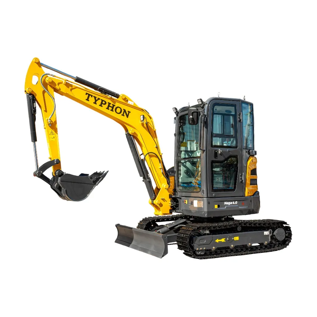 TYPHON NAGA 4.0 Mini Excavator with 4 Ton 24.4hp Yanmar Diesel Engine Metal Track ISO SAE control switch, AC Heater Cabin, 2 Travel Speed