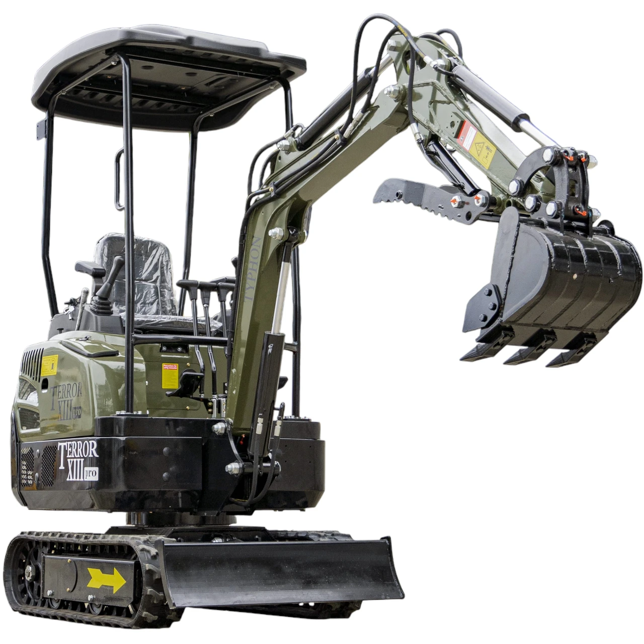 TYPHON TERROR XIII PRO Mini Excavator – 1.3 Ton Trench Digger with Canopy, Hydraulic Thumb Clip, 22.1hp Honda Engine USA