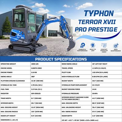 TYPHON TERROR XVII PRO Prestige Edition – Enclosed Mini Excavator with AC, Heater & Ergonomic… – product detail image 2