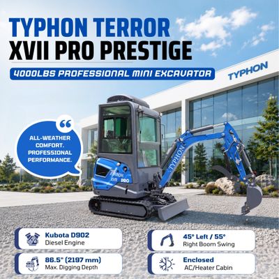 TYPHON TERROR XVII PRO Prestige Edition – Enclosed Mini Excavator with AC, Heater & Ergonomic… – product detail image 10