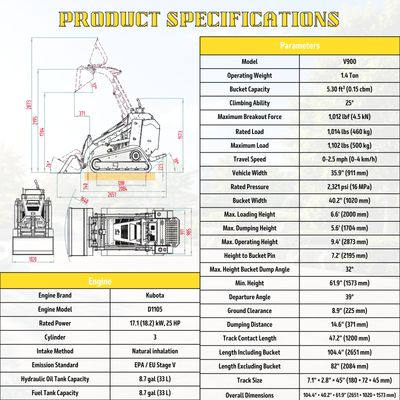 Brand New TYPHON STOMP V900 1.4-Ton Compact Track Loader with 25HP Kubota Diesel Engine 1,102 lb… – product detail image 2